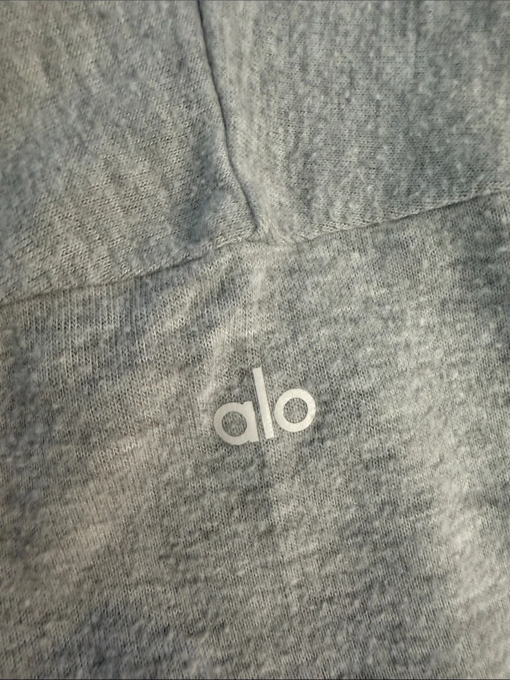 ALO Yoga Soho Heather Gray Pullover with White Logo, Small